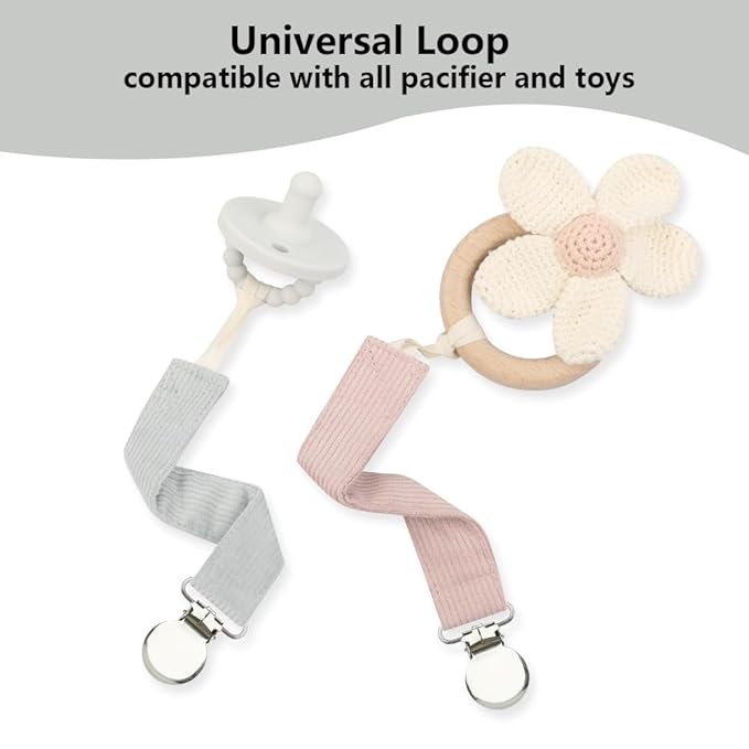 Pacifier Clip for Baby Boy and Girl, Linen Soft Fabric Strap, Pacifier Leash Holder Binky Clip, Striped Soothie Holder Unisex