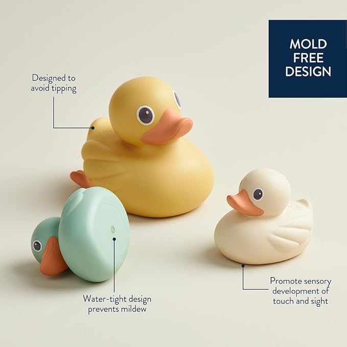 Itzy Ritzy Ducky Family – 3-Piece Floating Bath Toy Set with Watertight Design; Soft, Squeezable Ducks Designed for Ages 6 Months and Up (Ducks)