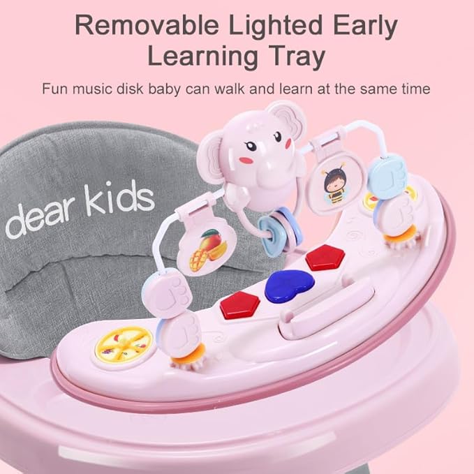 4 in 1 Folding Baby Walker, Activity Walker for Boys Girls, Learning-Seated, Toddler Walk-Behind w/Music Toys, Adjustable Height & Speed, Safety Bumper, Infant Walker Anti-Rollover
