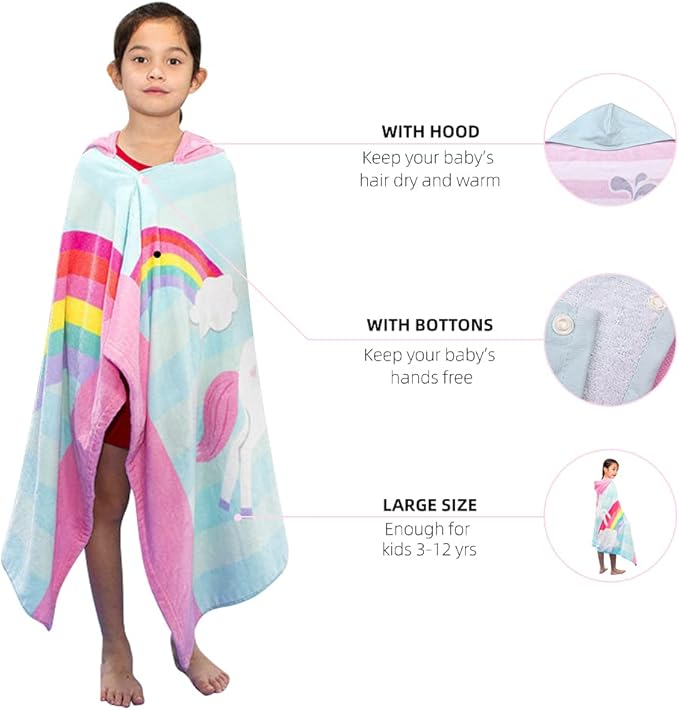 Hooded Towel for Kids, 100% Cotton Soft and Absorbent, Pool Bath Beach Swim Towel Wrap, Bathrobe Coverups for Girls and Boys, Extra Large:30"×50"(Yellow Hair Mermaid)