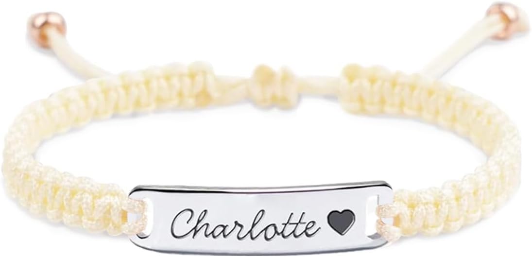 Personalized Baby Bracelet, 18K Gold Plated Custom Name Bracelet, Braided Cord Baby Bracelet Adjustable for Baby Girls and Boys as Birthday Gift Baptism Gift