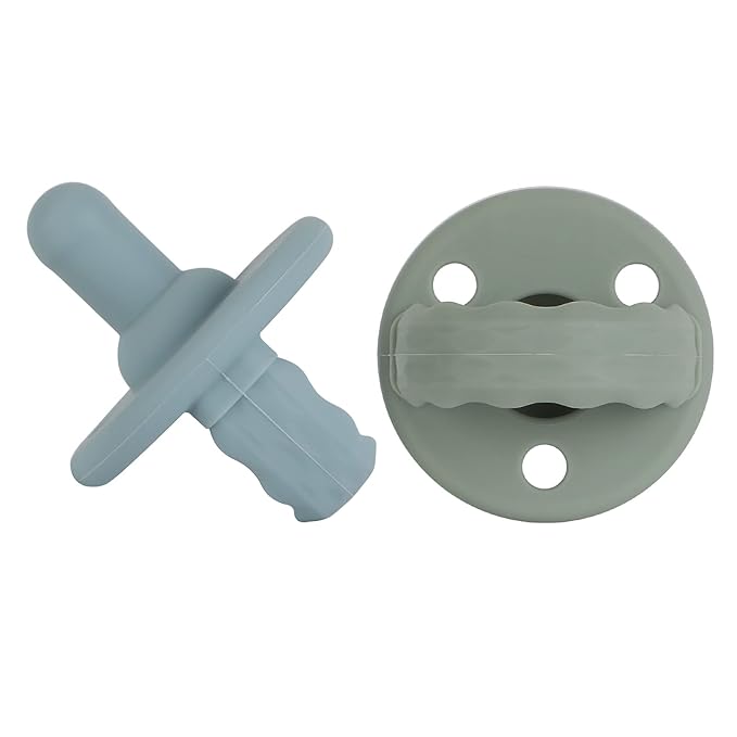 Soother Pacifier,Food Grade Silicone Pacifiers with Handle & 3 Holes for Added Safety, BPA Free, 4-Pack (Sage x2 / Ether x2)