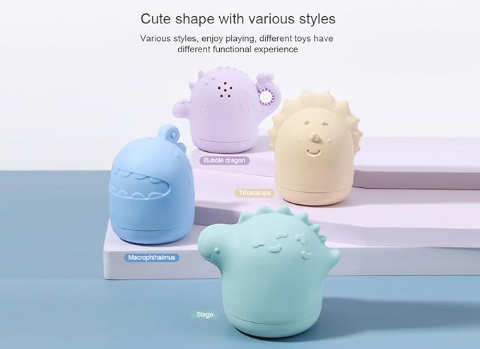 Safe Sensory Bath Toy Set for Baby Toddlers Dragon Family Set BPA Free Food Grade Silicone Tub Toys Perfect as a Bath or Shower Toys for Bathtub Pool Water Play Fun(4pack)