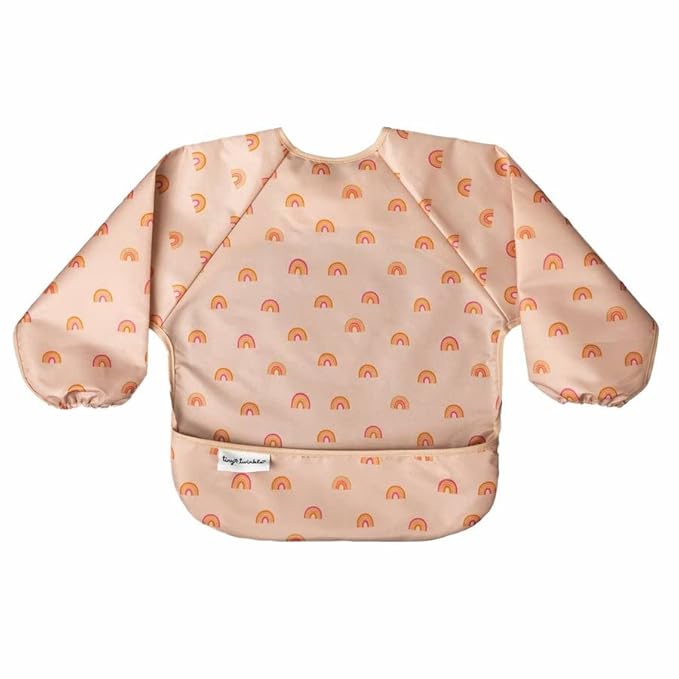 Tiny Twinkle Mess Proof Baby Bib,Waterproof Smock Baby Bib for Eating,Machine Washable Long Sleeve Bib,Baby Led Weaning,Toddler Bib,BLW Supplies(Boho Rainbow, Small 6-24 Months)