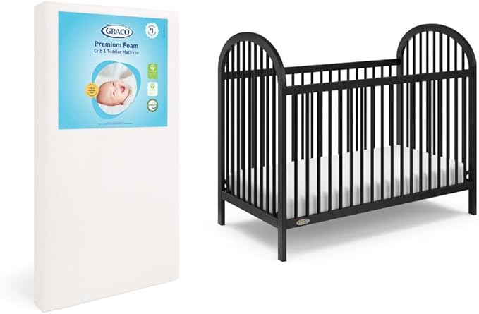 Graco Olivia Convertible Crib and Graco Premium Foam Crib & Toddler Bed Mattress Bundle (Black) – GREENGUARD Gold Certified, Standard Crib Mattress, Baby Crib Converts to Toddler Bed & Daybed