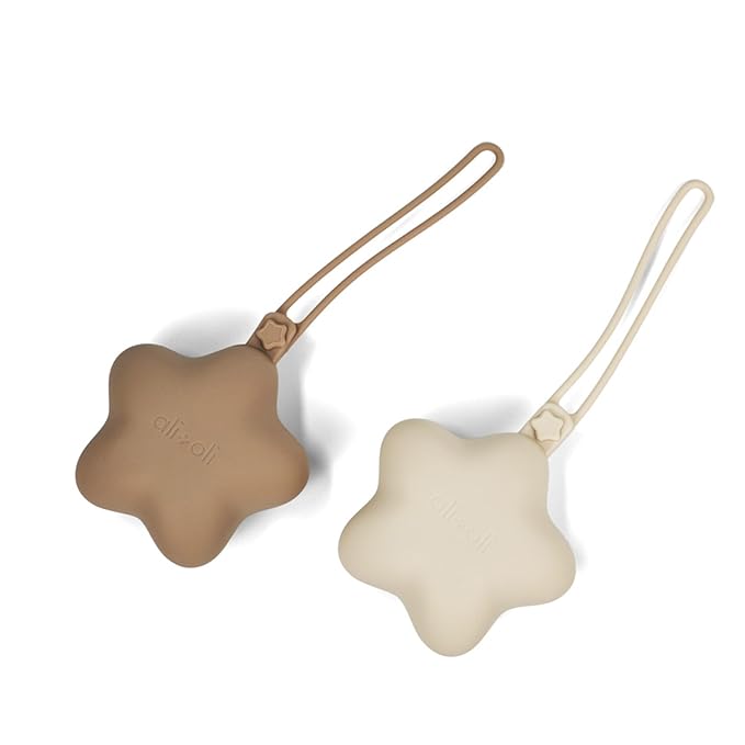 Ali+Oli BPA-Free Silicone Pacifier Holder Case (2-pk) Diaper Bag Accessory Newborn Travel Baby Pacifier Pouch (Taupe-Sand)