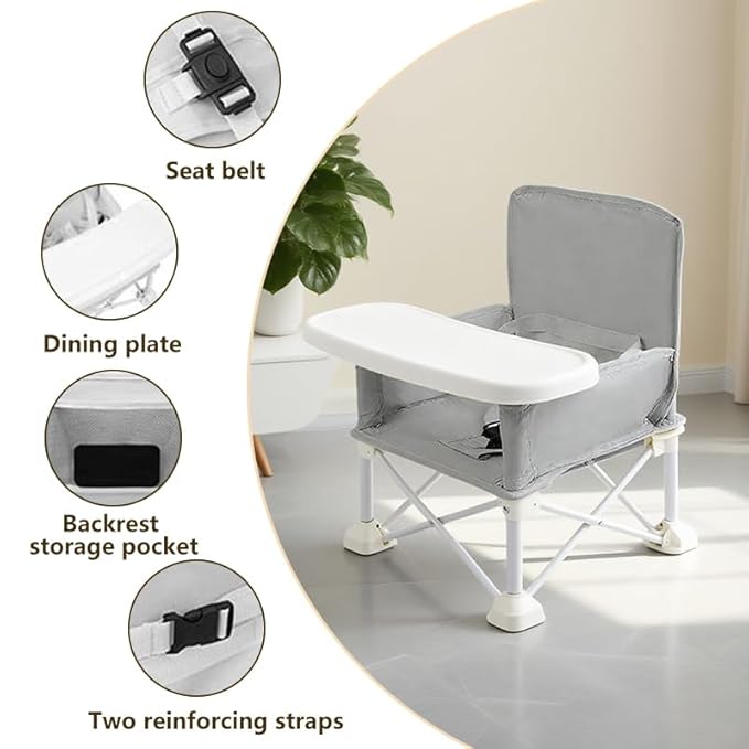 Portable Baby Seat Travel,Compact Folding Baby Chair with Safety Straps,Perfect for Travel, Camping,Beach