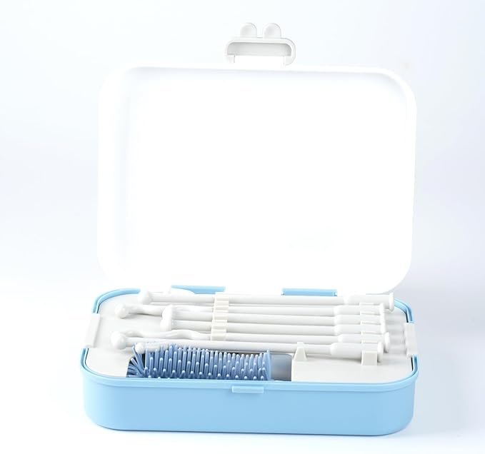 6-in-1 Baby Bottle Cleaner Set, Including Nylon & Silicone Bottle Brush, Cap, Straw & Nipple Brushes, BPA-Free (Blue