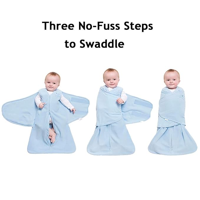 HALO 100% Cotton Sleepsack Swaddle, 3-Way Adjustable Wearable Blanket, TOG 1.5, Baby Blue, Small, 3-6 Months