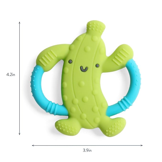 Itzy Ritzy Pickle-Shaped Baby Teether with Handles; Silicone Teether for Babies with Easy-Grab Handles and Textured, Teethable Surfaces - Baby Teething Toy for 3 Months & Up (Pickle)