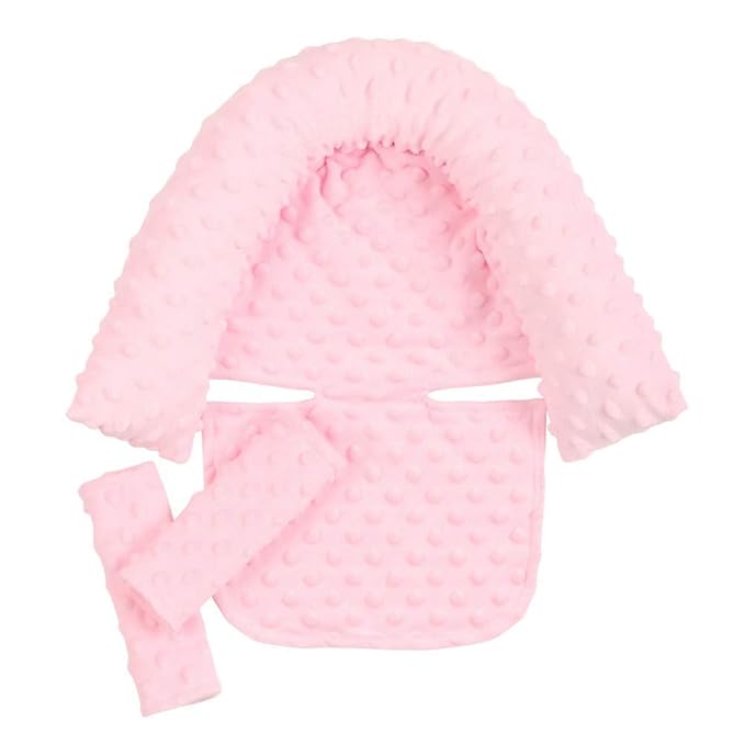 Baby Head Support and Strap Covers - Infant Head Support Pillow Super Soft Head and Neck Cushion for Car Seat Baby Headrest and Carseat Neck Cover,Light Pink