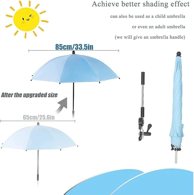 Convenient and Lightweight, Clip-On, Adjustable Steering, Universal, Umbrella Baby Stroller, Stroller Umbrella Attachment for Sun Protection