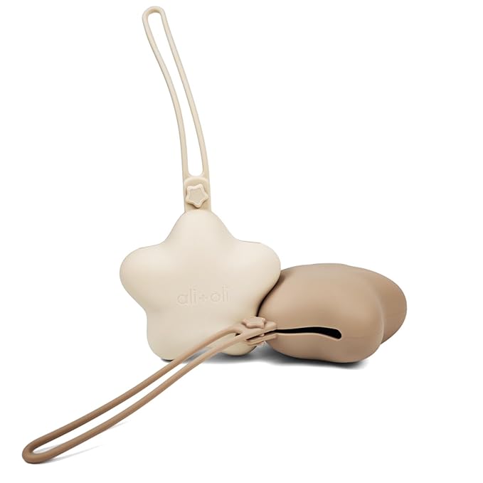 Ali+Oli BPA-Free Silicone Pacifier Holder Case (2-pk) Diaper Bag Accessory Newborn Travel Baby Pacifier Pouch (Taupe-Sand)
