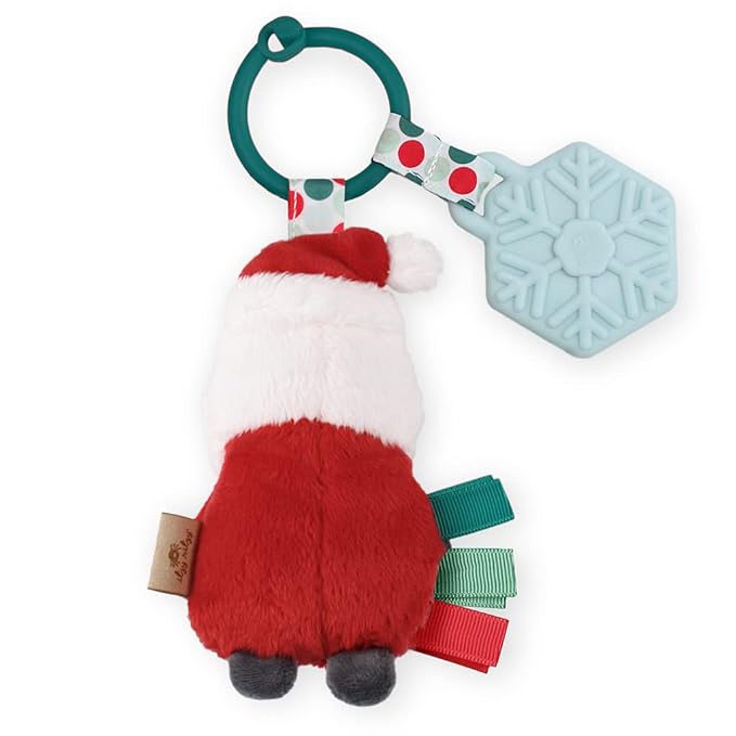 Itzy Ritzy Infant Toy & Teether - Itzy Pal Baby Teething Toy Includes Lovey, Crinkle Sound, Textured Ribbons & Silicone Teether for Newborn (Nick The Santa)