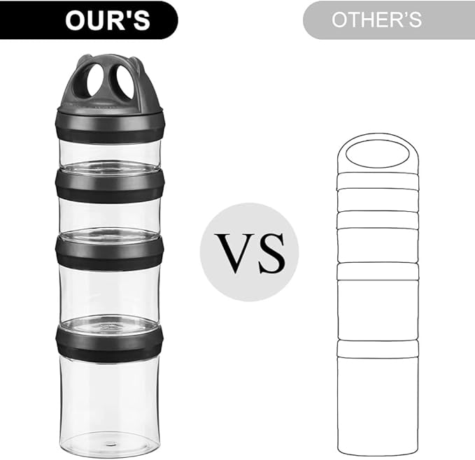 SELEWARE Portable Stackable Food Storage Containers for Snacks Formula Powder and Drinks Twist Lock System Airtight Leak-proof BPA and Phthalate Free Black and White