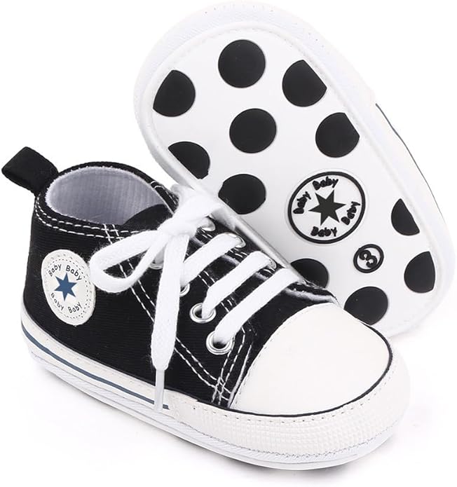 Unisex Baby Boys Girls Shoes, Newborn Infant Non-Slip Canvas Denim High Top Sneakers, Toddler First Walkers Shoes