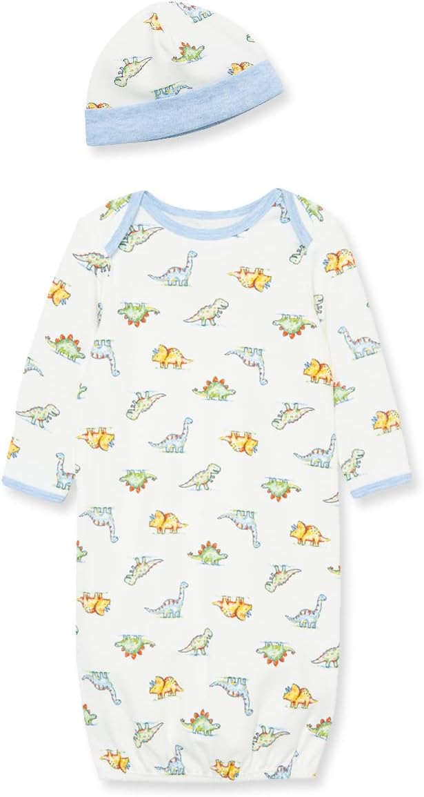 Little Me Clothes for Baby Boys' 2-Piece Nightgown and Cap Set 100% Cotton with Elastic Bottom, Baby Essentials, 0-3 Months
