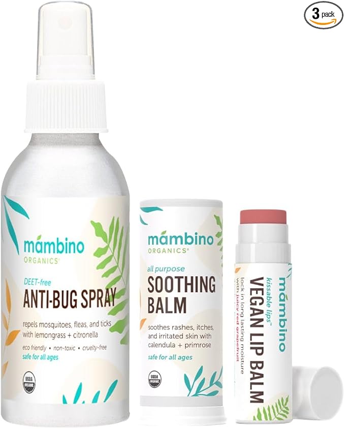 Mambino Organics Outdoor Set - Anti-Bug Mosquito Repellent Spray, Soothing Stick – All Natural, DEET-Free, Citronella Insect Repellant – 4 Fluid Ounces