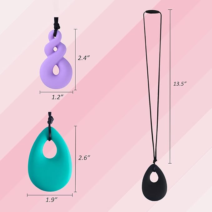 Chew Necklace for Boys and Girls, Silicone Chew Toys for Kids Teardrop Twist Pendants, Chewy Necklace Sensory for Autism or Oral Motor Special Needs BPA Free - 4 PCS Set