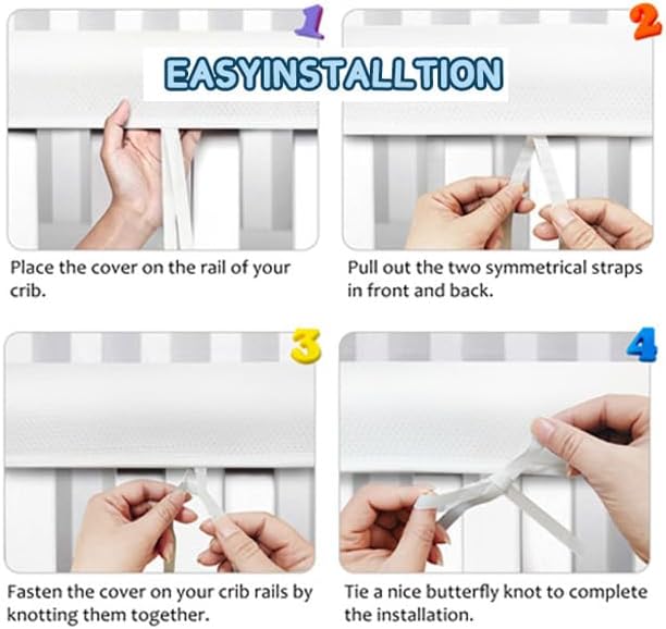 3 in 1 Crib Rail Covers Upgradted Sets,Rail Guard for TeethingSoft Anti-Collision Strip Corner Cover, Suits for Most Standard Bed (White)