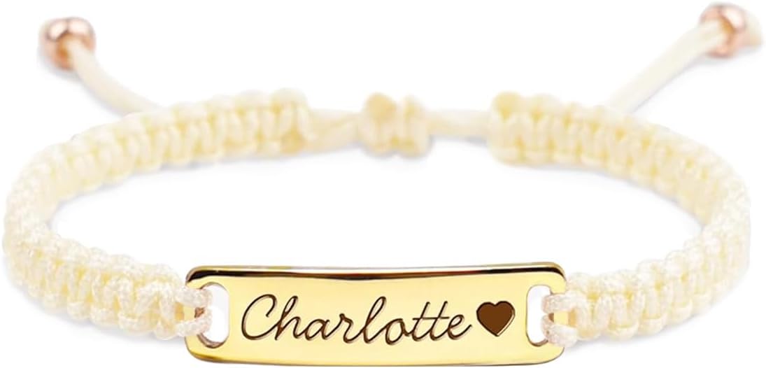 Personalized Baby Bracelet, 18K Gold Plated Custom Name Bracelet, Braided Cord Baby Bracelet Adjustable for Baby Girls and Boys as Birthday Gift Baptism Gift