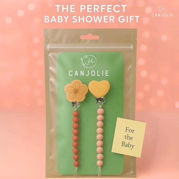 Wood Paci Clips 2 Pack for Baby Girl, Premium Flexible Bead Design, Universal Fit, Safe Pacifier Holder