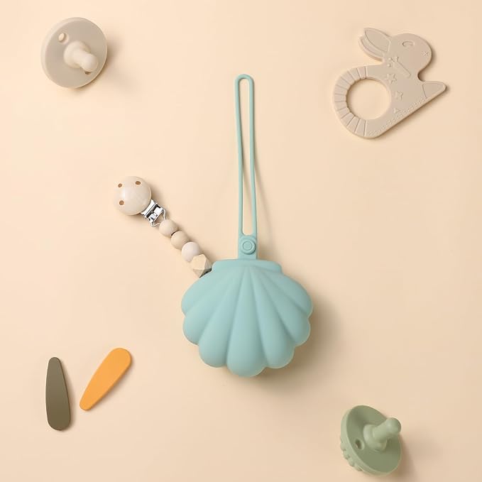 CLYMENE Silicone Pacifier Holder Case, Newborn Paci Holder for Diaper Bag & Stroller, Sage