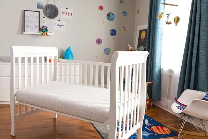 Lullaby Earth Breathe Safe 2-Stage Breathable Crib Mattress - Chemical Free, Dual Firmness Natural Mattress with Removable Washable Protector - Packaging May Vary
