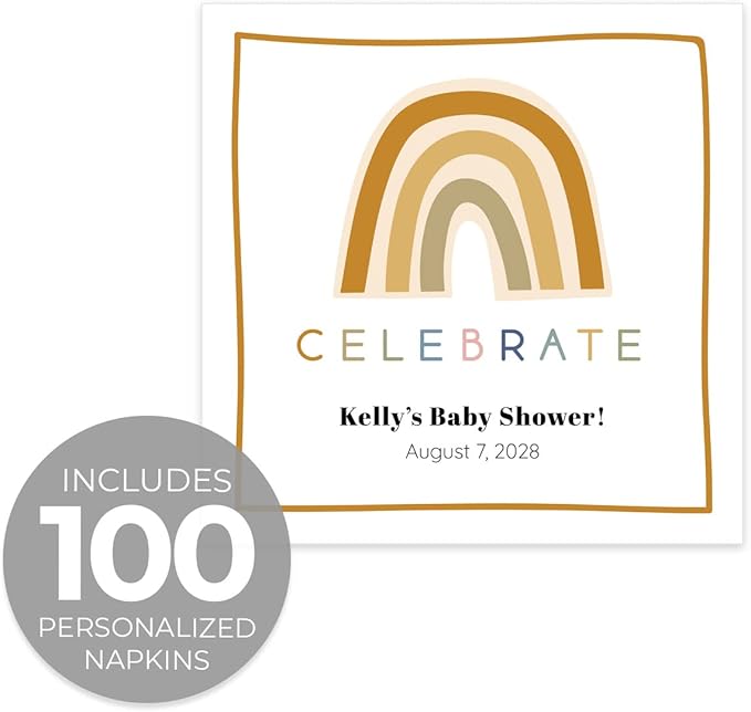 Personalized Modern Rainbow Beverage Napkins / 100 Custom Colorful Birthday Cocktail Napkins/Adorable Gender Neutral Baby Shower Design/Party Supplies/Made In The USA