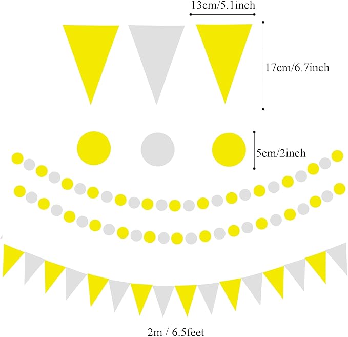 ZERODECO Party Decoration, 21 Pcs Yellow Hanging Paper Fans Pom Poms Flowers, Garlands String Polka Dot and Triangle Bunting Flags for Minnie Mouse Birthday Parties Baby Showers Wedding