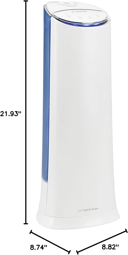PureGuardian Ultrasonic Cool Mist Humidifier, 100 Hrs. Run Time, 1.5 Gallon Tank, 440 Sq. Ft. Coverage, Medium Rooms, Quiet, Filter Free, Essential Oil Tray, White, H3200WAR