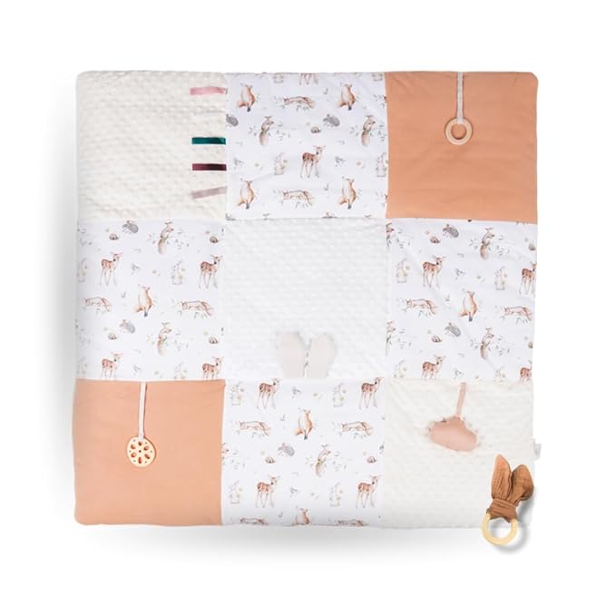 LILDUO Tummy Time Baby Play Mat for Floor | 43x43 | Non-Toxic Tummy Time Mat with 1.18 Inch Thickness and 5 Baby Sensory Toys - 100% Cotton Comfortable,Washable and Easy to Use Infant Essentials Gift