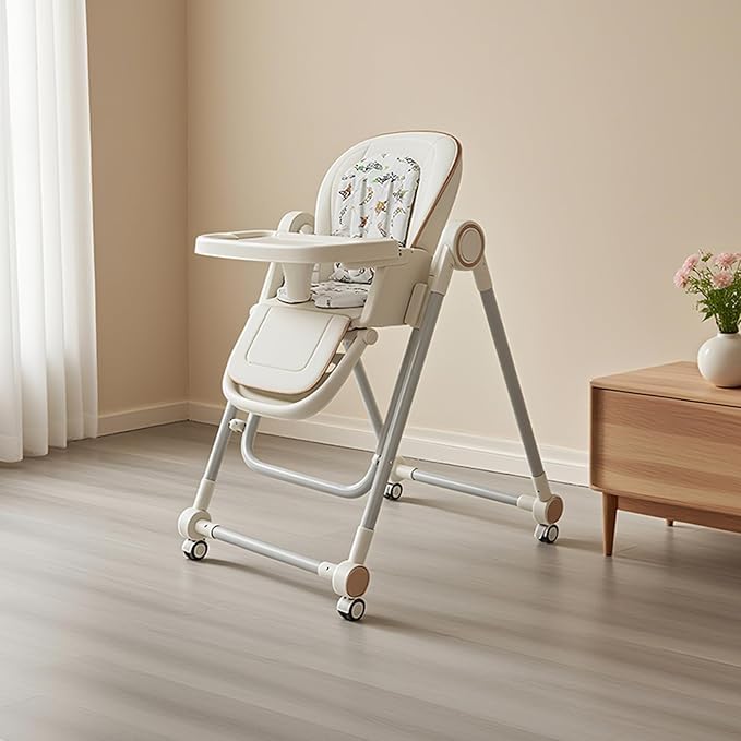 Baby High Chair,High Chairs for Babies and Toddlers,Adjustable 2-in-1 Baby High Chair,Portable Highchair for 1+ Years/Detachable PU Cushion/Locking Wheels KKK