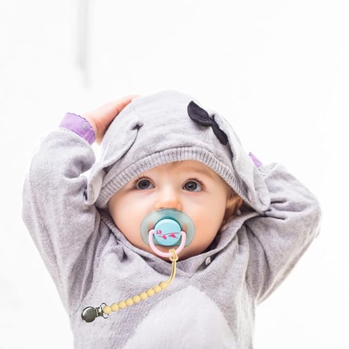 Pacifier Clip for Boys Girls - MORIBOX 4 Pack Paci Clip Soothie Baby Binky Holder for Shower Gift Birthday (Beige+White+Blue+Sage)