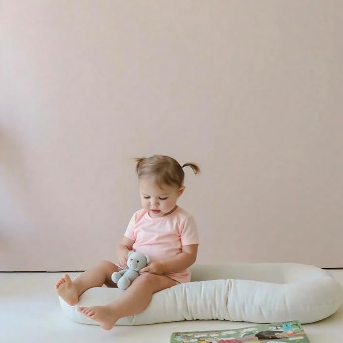 Baby Lounger - Snuggle Cozy Me Infant Lounger for Newborns | Breathable & Soft, Portable Awake-Time Pad, Essential Baby Gift- White (Lounger Cover Included)