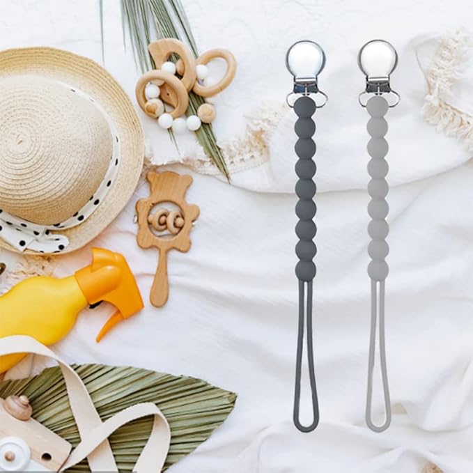 Pacifier Clip for Boys Girls - MORIBOX Paci Clip Soothie Baby Binky Holder for Shower Gift Birthday 2 Pack (Grey)