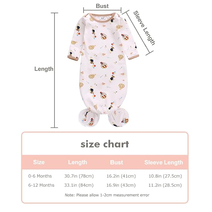 Newborn Knotted Nightgown Long Sleeve with Matching Hat Set 3 Pack, Cotton Baby Sleeper Gowns Sleeping Bags Home Outfits Set with Mitten Cuffs for Boys Girls (Moon + Star + Planet, 0-6 Months)