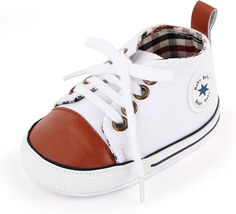 Unisex Baby Boys Girls Shoes, Newborn Infant Non-Slip Canvas Denim High Top Sneakers, Toddler First Walkers Shoes