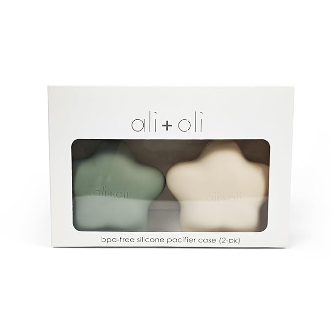 Ali+Oli BPA-Free Silicone Pacifier Holder Case (2-pk) Diaper Bag Accessory Newborn Travel Baby Pacifier Pouch (Sage-Sand)