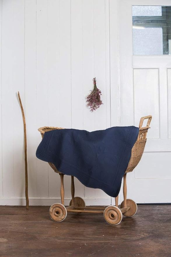MONOBLANKS Baby Quilt Personlized Monogram Lightweight Embossed Scalloped Throw Blanket Four Seasons (Navy)