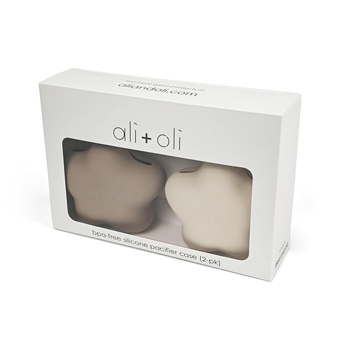 Ali+Oli BPA-Free Silicone Pacifier Holder Case (2-pk) Diaper Bag Accessory Newborn Travel Baby Pacifier Pouch (Taupe-Sand)