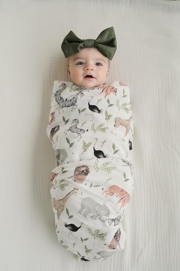 Little Jump Breathable Muslin Swaddle Blankets - 2 Pack Jungle & Green - Softest Baby Receiving Blankets for Boys and Girls (Jungle & Green)