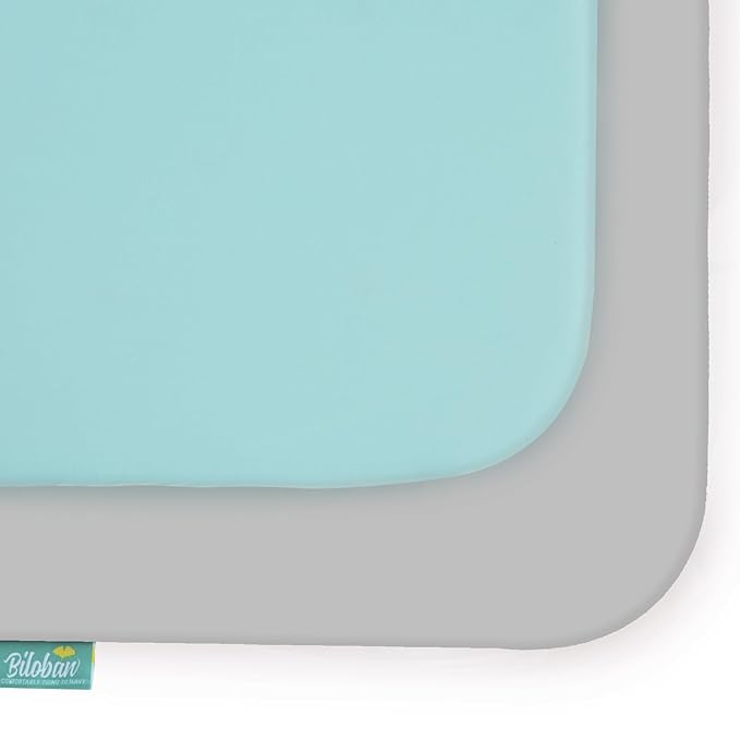 Biloban Pack and Play Sheets Fitted, 2 Pack Pack and Play Sheet Fits for Graco Pack n Play Mattress, Neutral Playard Sheets for Baby Boys and Girl, Grey & Aqua, 38”X 26”