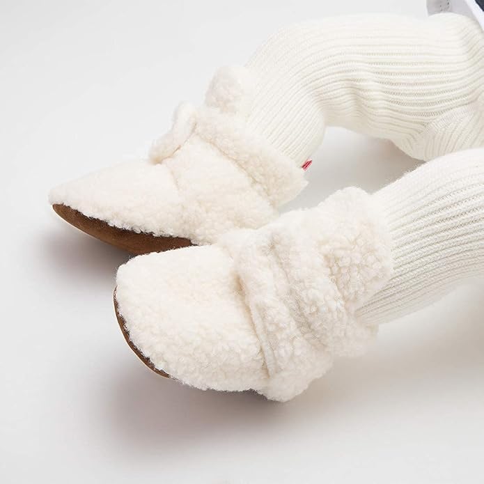 Sawimlgy Newborn Infant Baby Girl Boy Cotton Booties Stay On Sock Slippers Soft Bedroom Shoes Non-Skid Ankle Boots With Grippers Toddler Crib Warm Shoe First Walker Birthday Shower