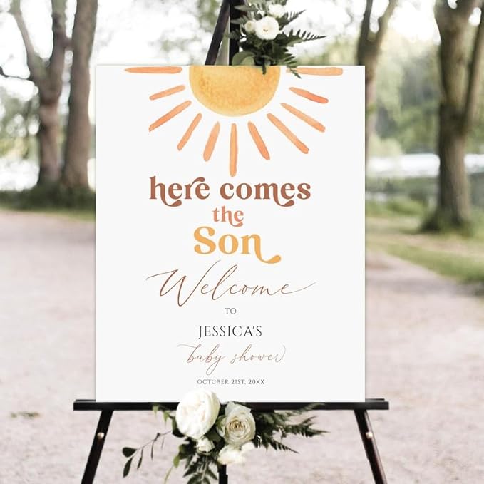 Personalized Baby Shower Welcome Sign, Here Comes the Son Welcome Sign, Sun Baby Shower Welcome Sign, Sunshine Baby Shower Welcome Sign, Baby Shower Decoration, LJGL8