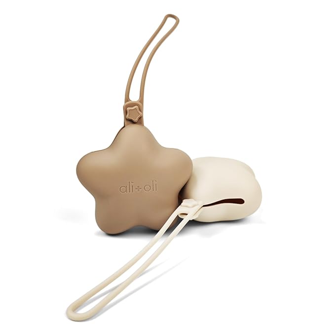 Ali+Oli BPA-Free Silicone Pacifier Holder Case (2-pk) Diaper Bag Accessory Newborn Travel Baby Pacifier Pouch (Taupe-Sand)