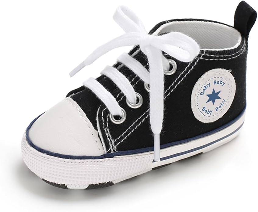 Unisex Baby Boys Girls Shoes, Newborn Infant Non-Slip Canvas Denim High Top Sneakers, Toddler First Walkers Shoes