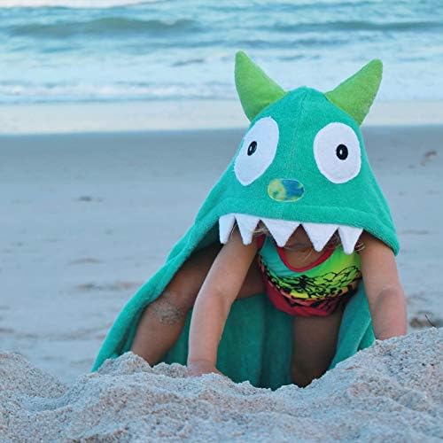 Hooded Baby Towel for Kids 2-8 | Large 100% Cotton Baby Towel for Boys or Girls | Unisex Cute Monster Bath Towels for Babies and Toddlers in Turquoise Green