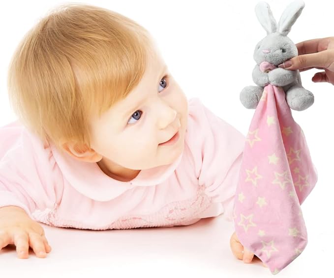 CREVENT Cozy Plush Baby Security Blanket Loveys for Baby Girls with Animal Face, Baby Shower/Birthday Gifts for Newborns Infant Toddler (Hugging Bunny)