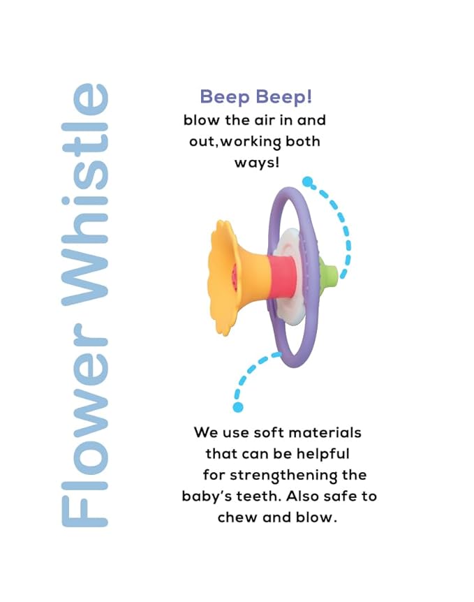 BaBeloved Flower Whistle Baby Teething Toys Multiple Sensory Montessori Baby Teether Toys Soft Food-Grade Teethers for Babies Blow Sound Teething Relief, Chewing Toy for Babies 0-12 Months, BPA Free